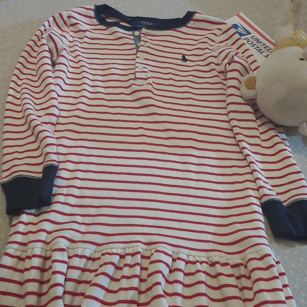 POLO  (girl's)  ** LONG SLEEVE ** DRESS /Red White & Blue Size 6x